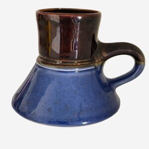 Vintage Two-Tone Studio Pottery Mug | Blue & Brown Glazed Artisan Coffee Cup